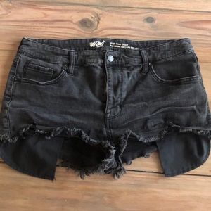 Black denim shorts